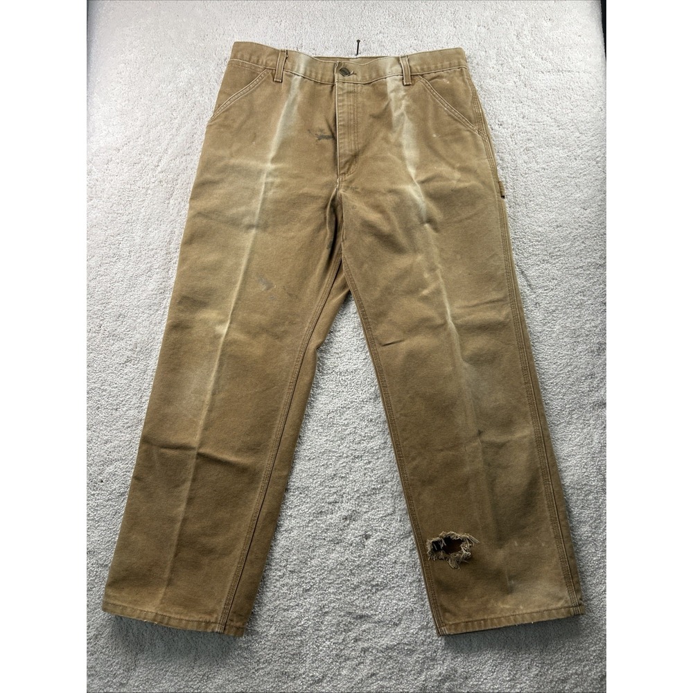 Vintage Carhartt Pants 35x30 Tan B11 BRN-Made In The USA Thrashed Skater Baggy